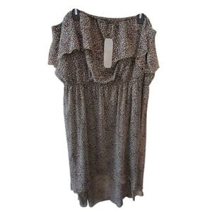Signify Womens 3X Leopard Print‎ Off Shoulder High Low Ruffle Midi Dress NWT
